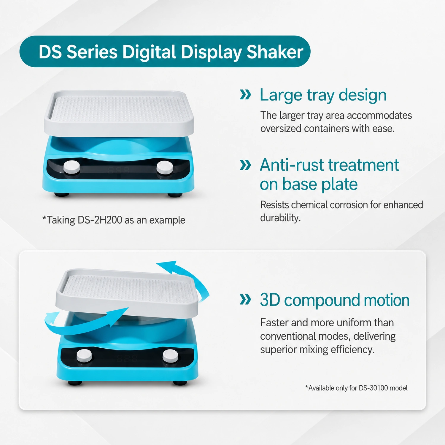 DS series digital display shaker with large tray anti-rust treatment and 3D compound motion.webp