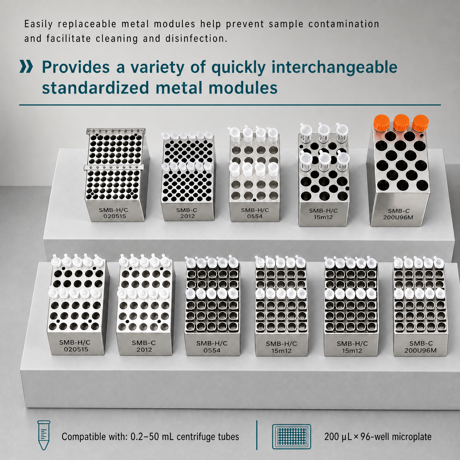 Interchangeable 304 stainless steel blocks for 1.5mL to 50mL tubes on Labshark dry bath.png