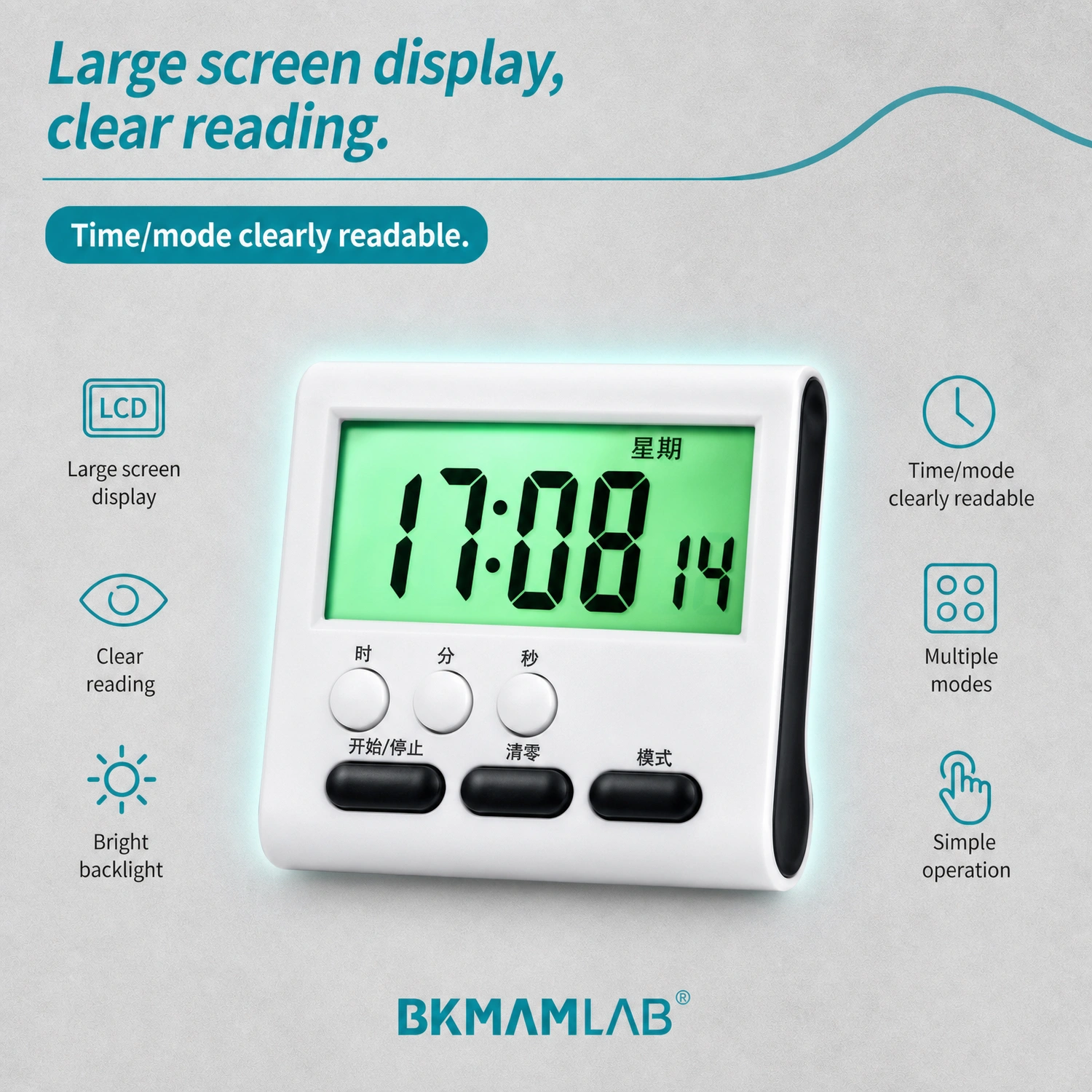 Large screen LCD display on Labshark Timepiece digital timer for clear reading.webp
