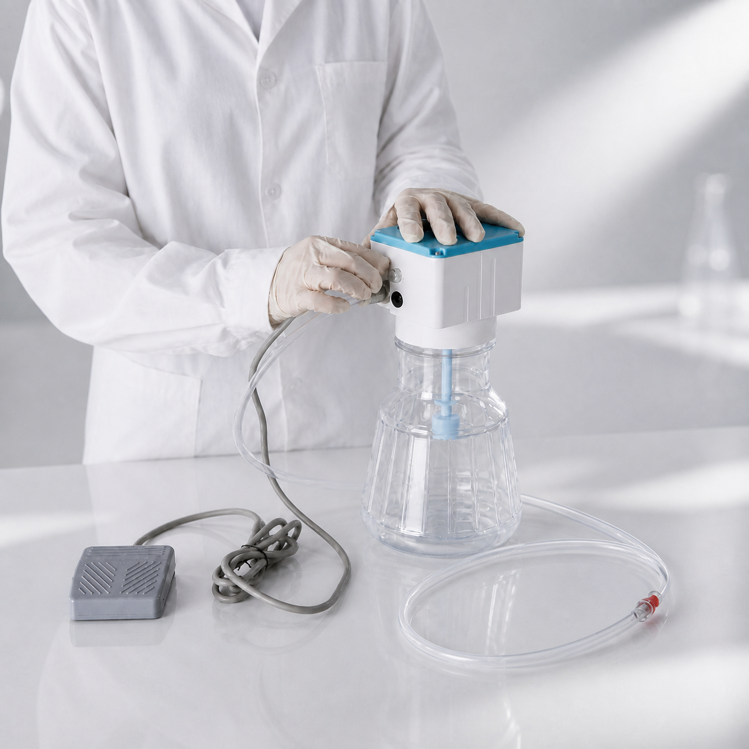 BKMAMLAB BZY-2L cell culture aspirator with foot switch in lab operation.png