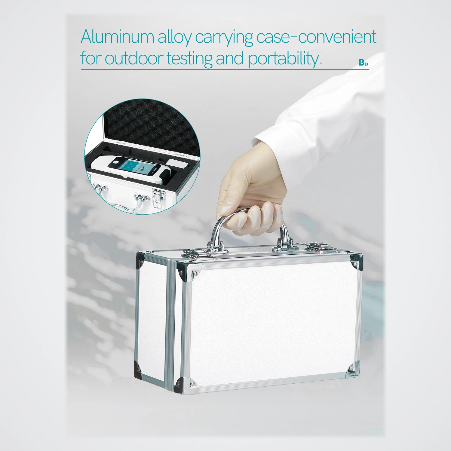 Aluminum alloy carrying case for outdoor testing on BKMAMLAB ATP monitor.webp