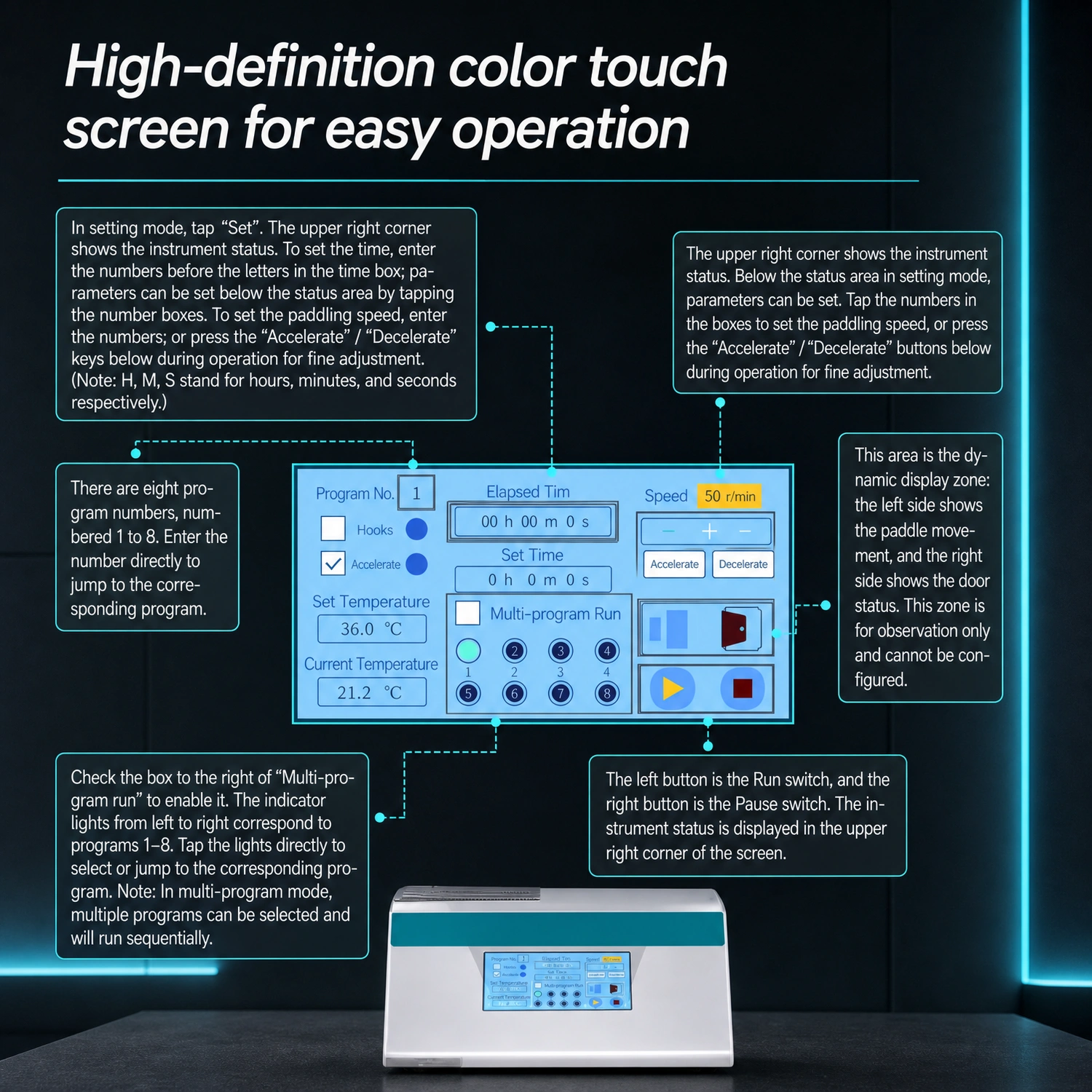 High-definition color touch screen interface on Labshark paddle homogenizer.webp