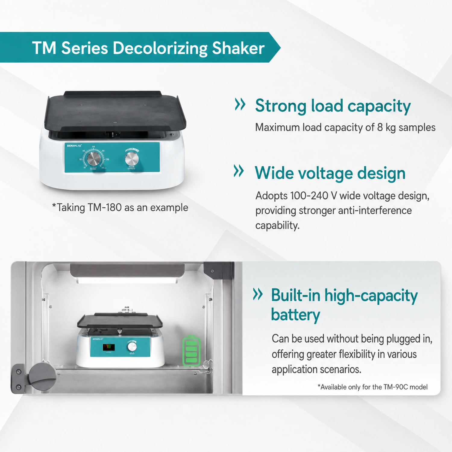 TM series decolorizing shaker with strong load capacity and built-in high-capacity battery.webp