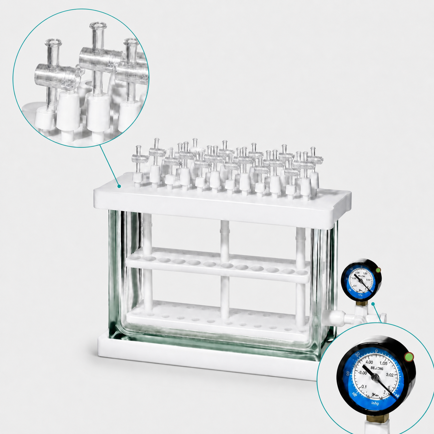 Independent flow control valve and vacuum pressure gauge on Labshark SPE system.png