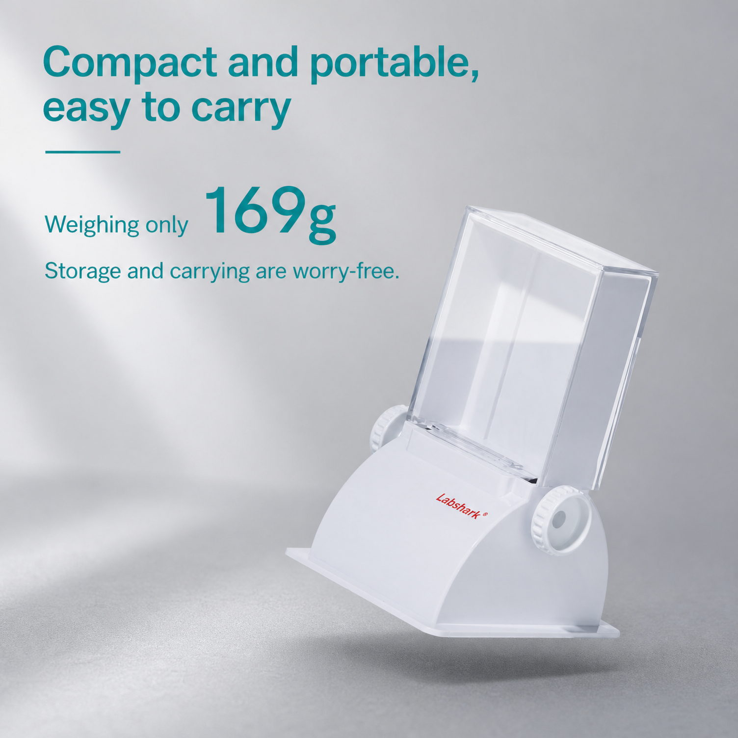 Compact and portable slide dispenser weighing only 169g from Labshark for easy carrying and storage.png