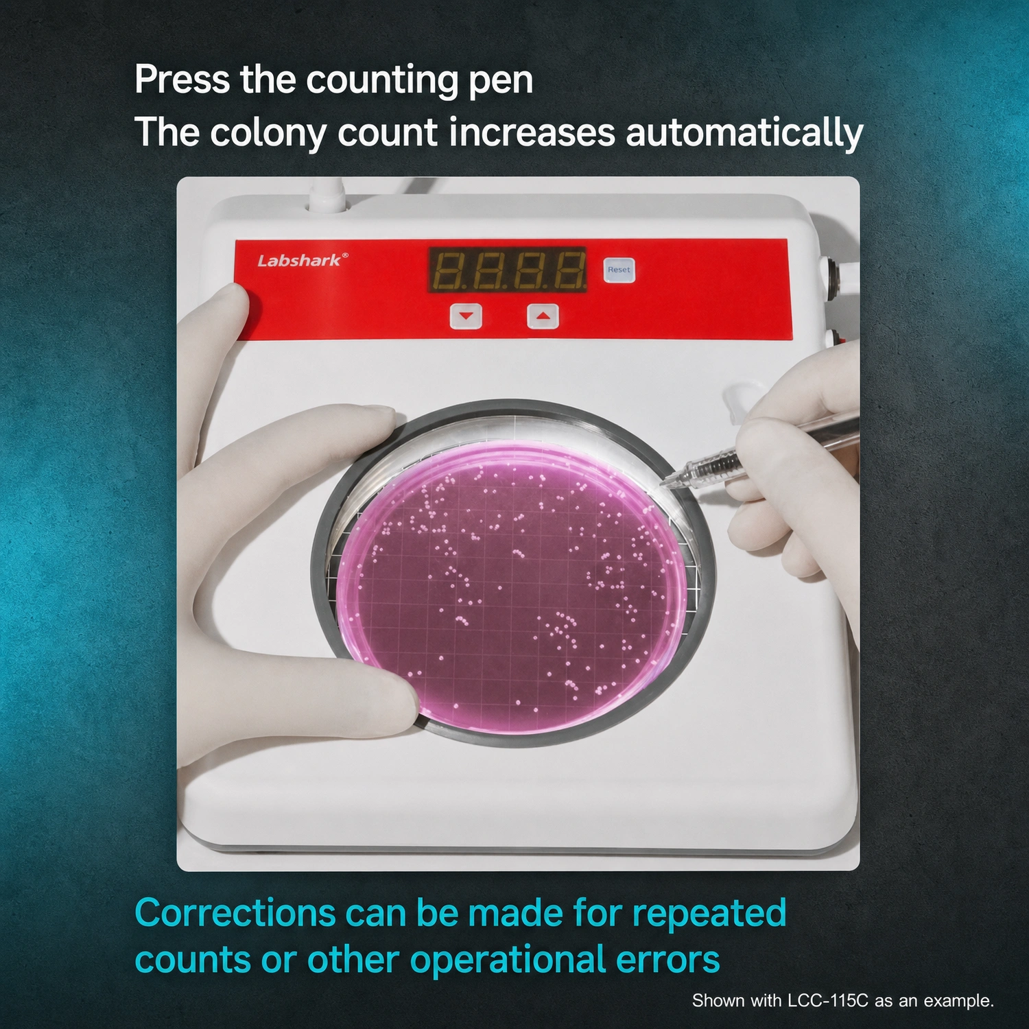 Responsive and accurate colony counting with counting pen on Labshark colony counter machine.webp