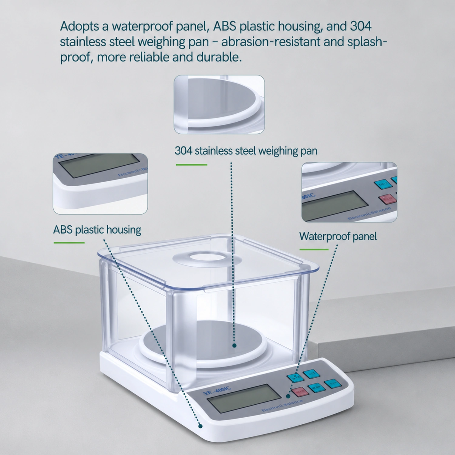 Industrial-grade aluminum housing and stainless steel pan on Labshark precision lab scale.webp