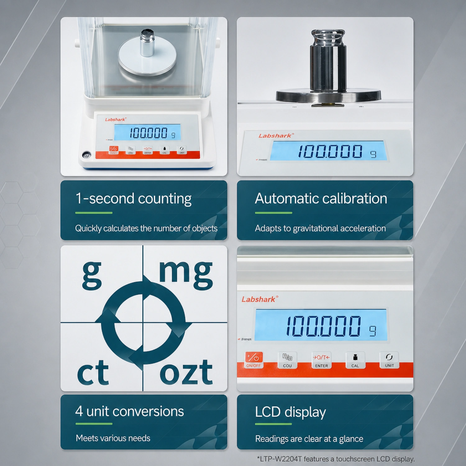 Counting weighing function for automatic object calculation on Labshark digital analytical balance.webp