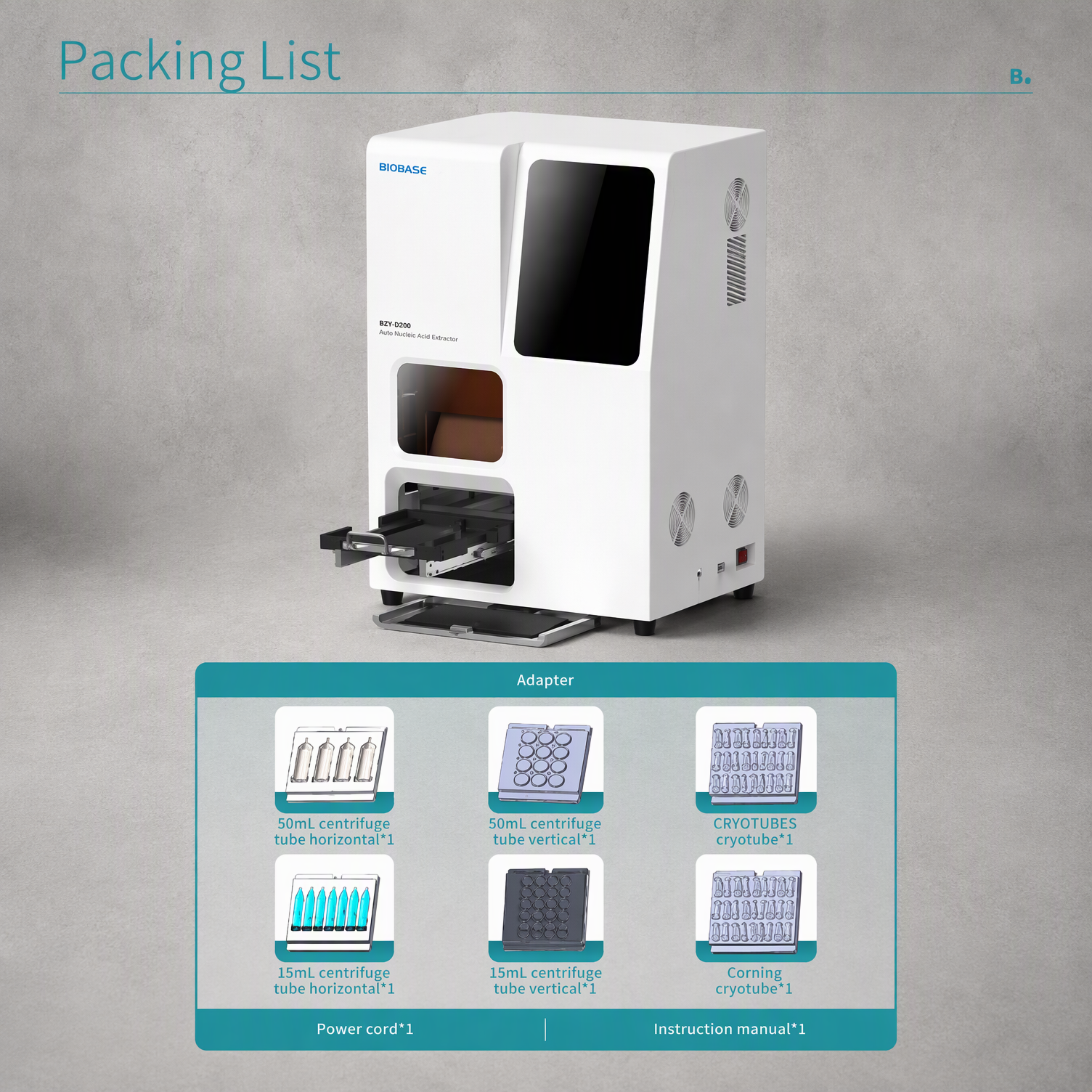 Packing list of BKMAMLAB multifunctional marking machine including adapters power cord and instruction manual.png
