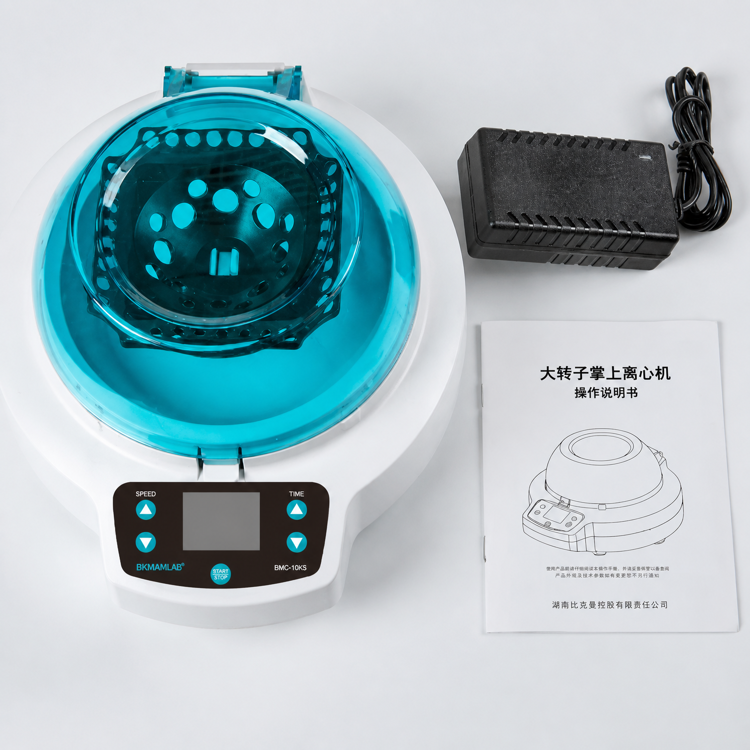 Packing list and accessories of BKMAMLAB microcentrifuge including rotor and power cord.png
