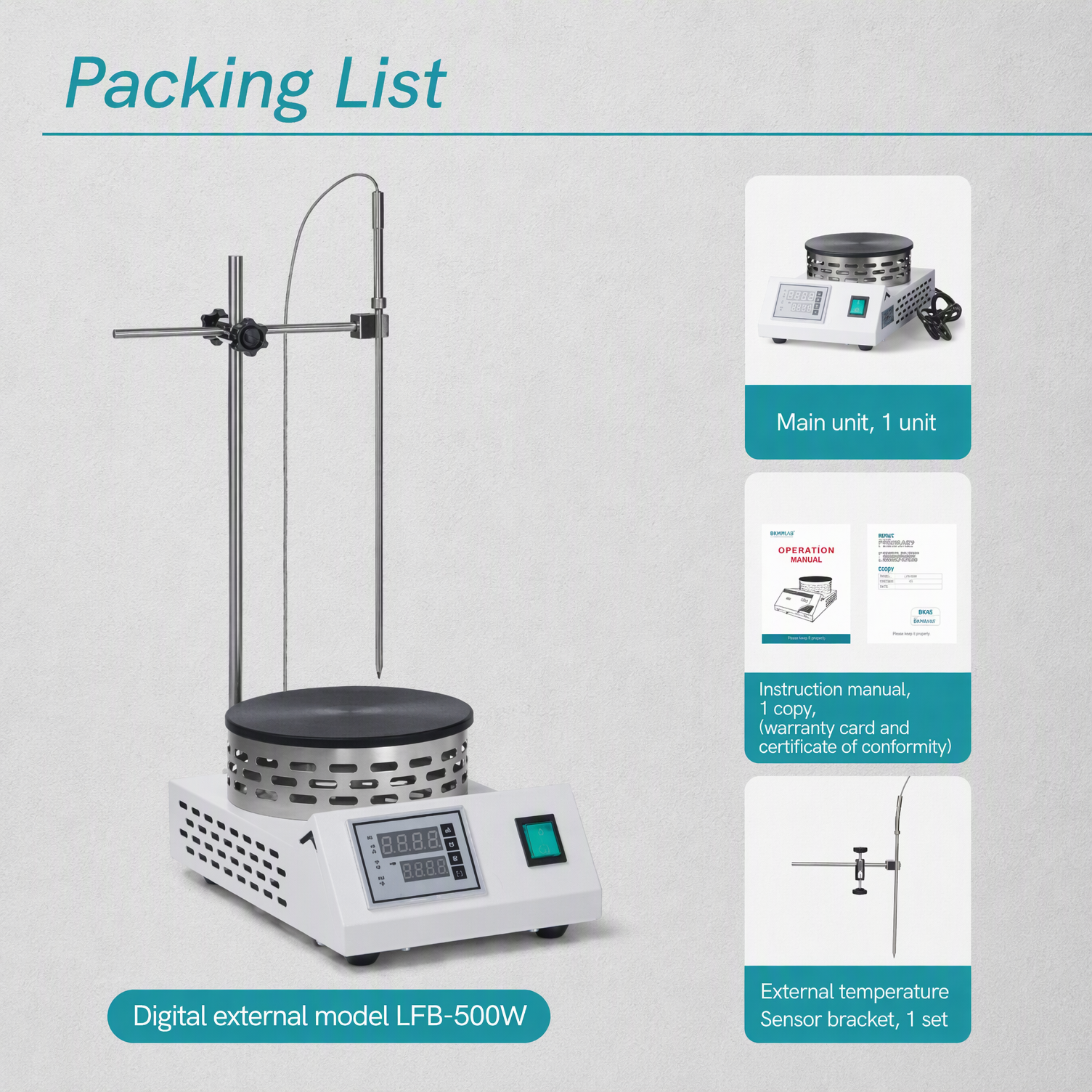 Labshark enclosed electric furnace LFB-500W packing list including main unit and external temperature sensor bracket.png