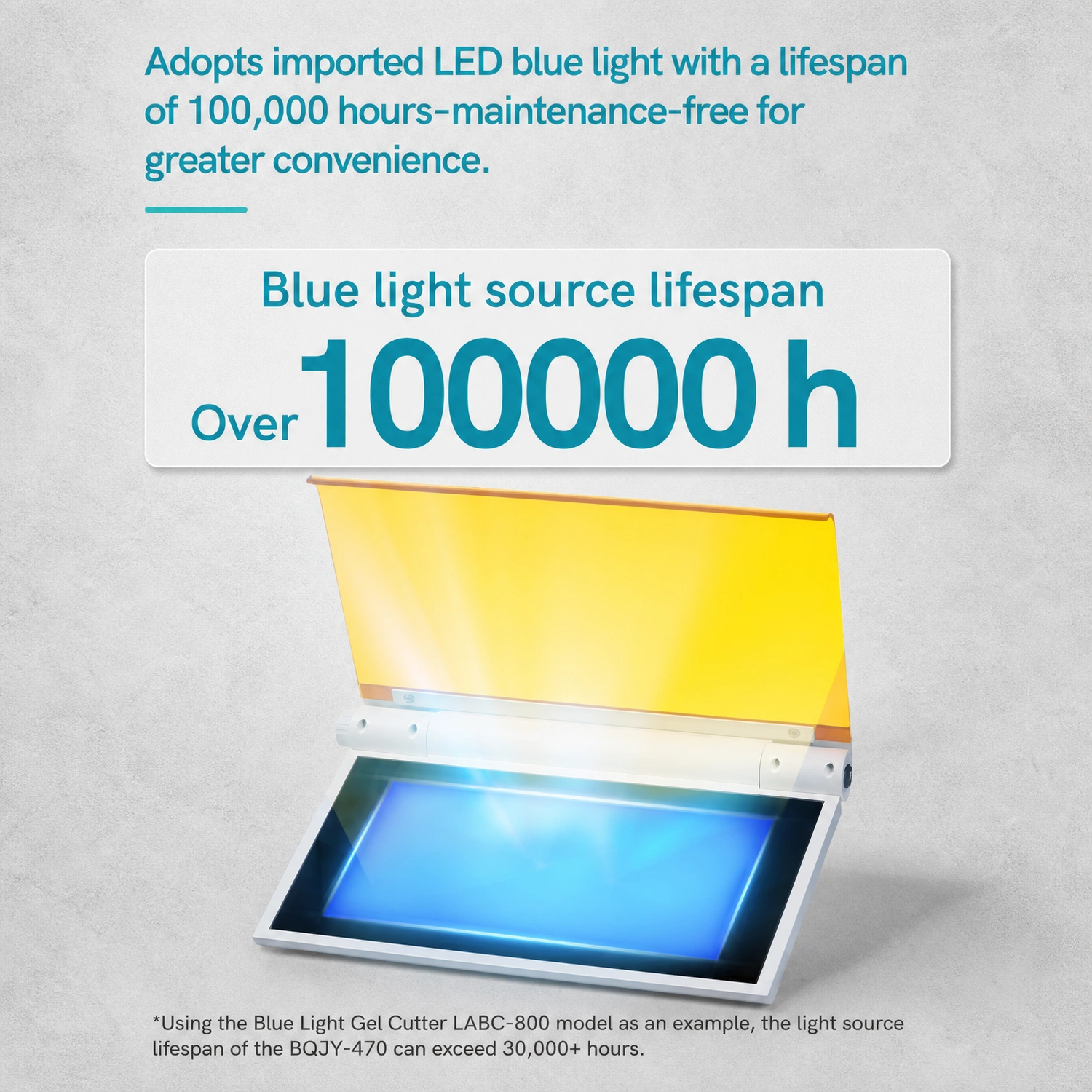 Imported LED blue light source with over 100000 hours lifespan on Labshark blue light gel cutter.webp
