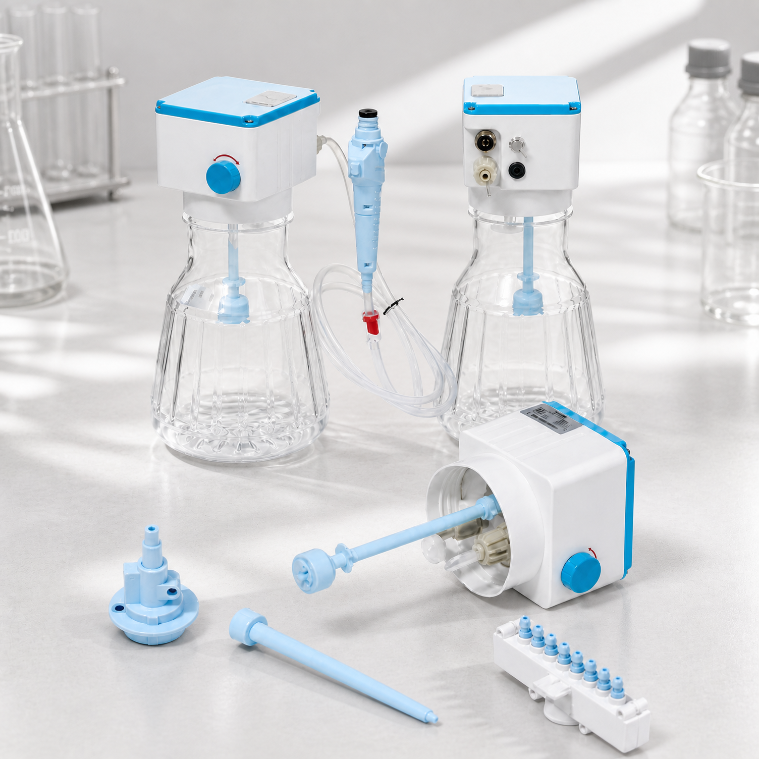 BKMAMLAB vacuum aspirator parts including 2L flask, magnetic handle, and 0.45&mu;m filter.png